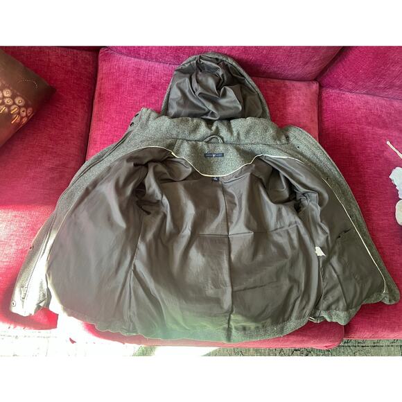 Gap Gray 100% Wool Down Puffer Zip Hood Jacket Coat flawed damaged repair XSmall - Picture 5 of 14